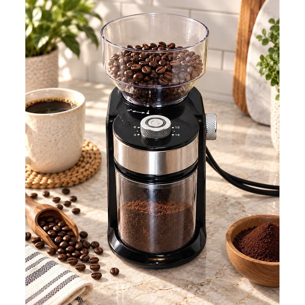 VAVSEA Burr Coffee Grinder HY1421 18 Settings 3-18 Cup Black Stainless